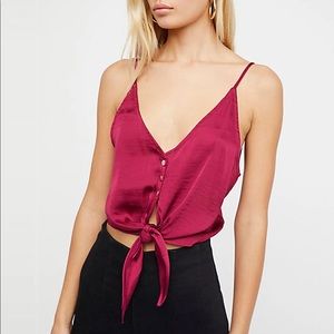 Free People Two Tie For You Button-Through Cami, Berry color, XS